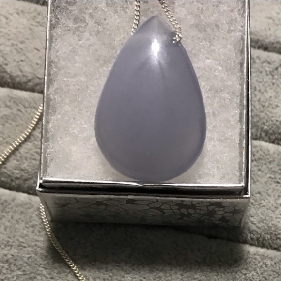 New Sterling Silver Blues Teardrop Blue Chalcedony Necklace Pendant Crystal - Picture 3 of 15